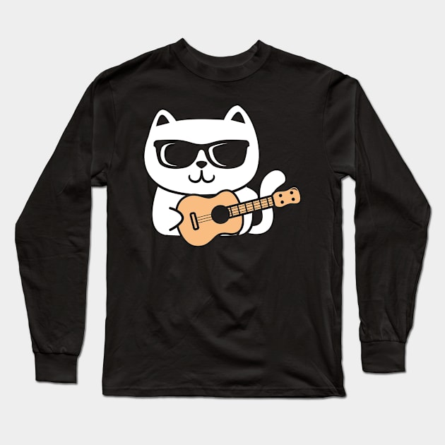 Cool Cat Playing Ukulele Long Sleeve T-Shirt by AngelBeez29